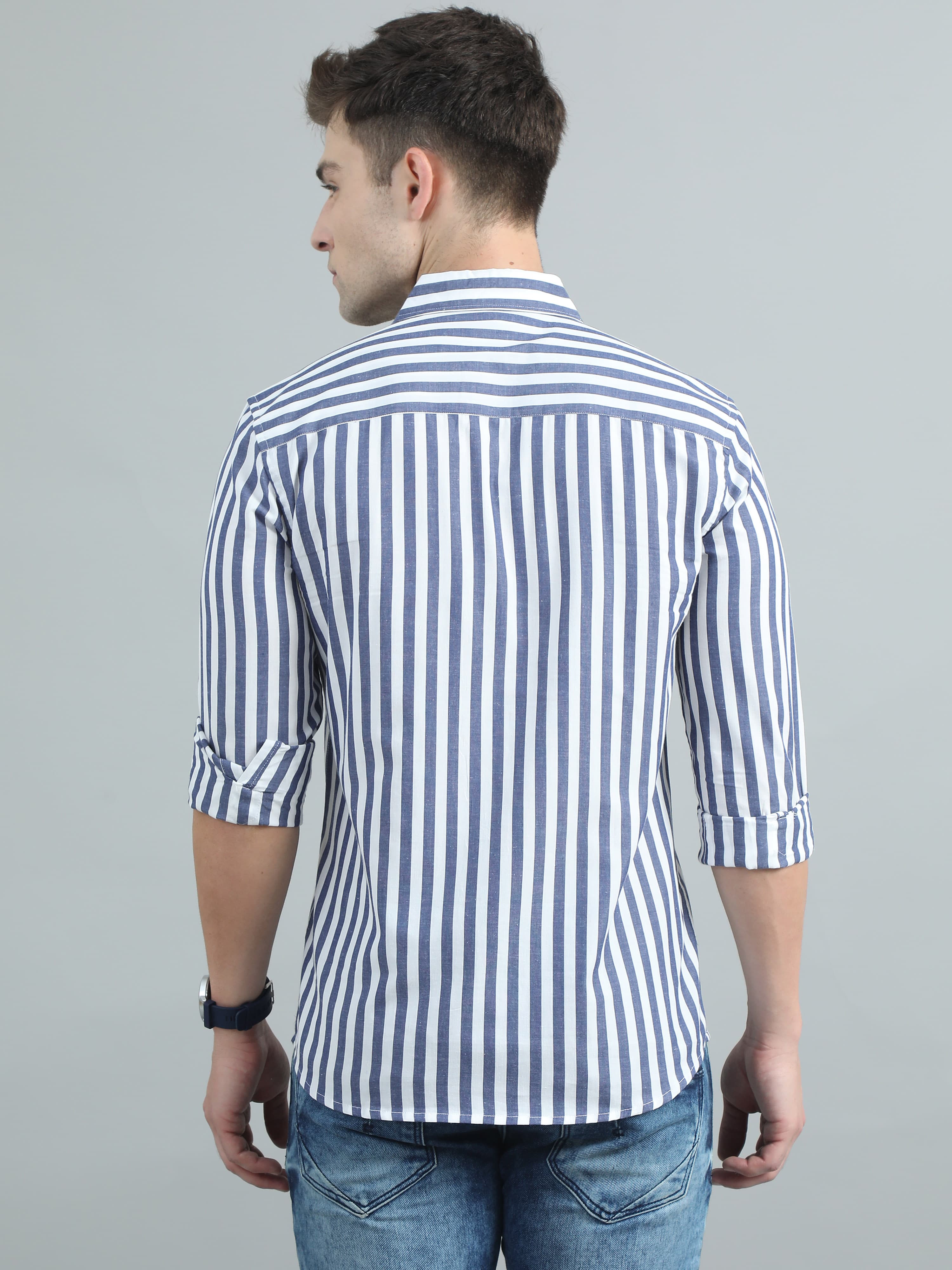 Mens white blue stripe shirt