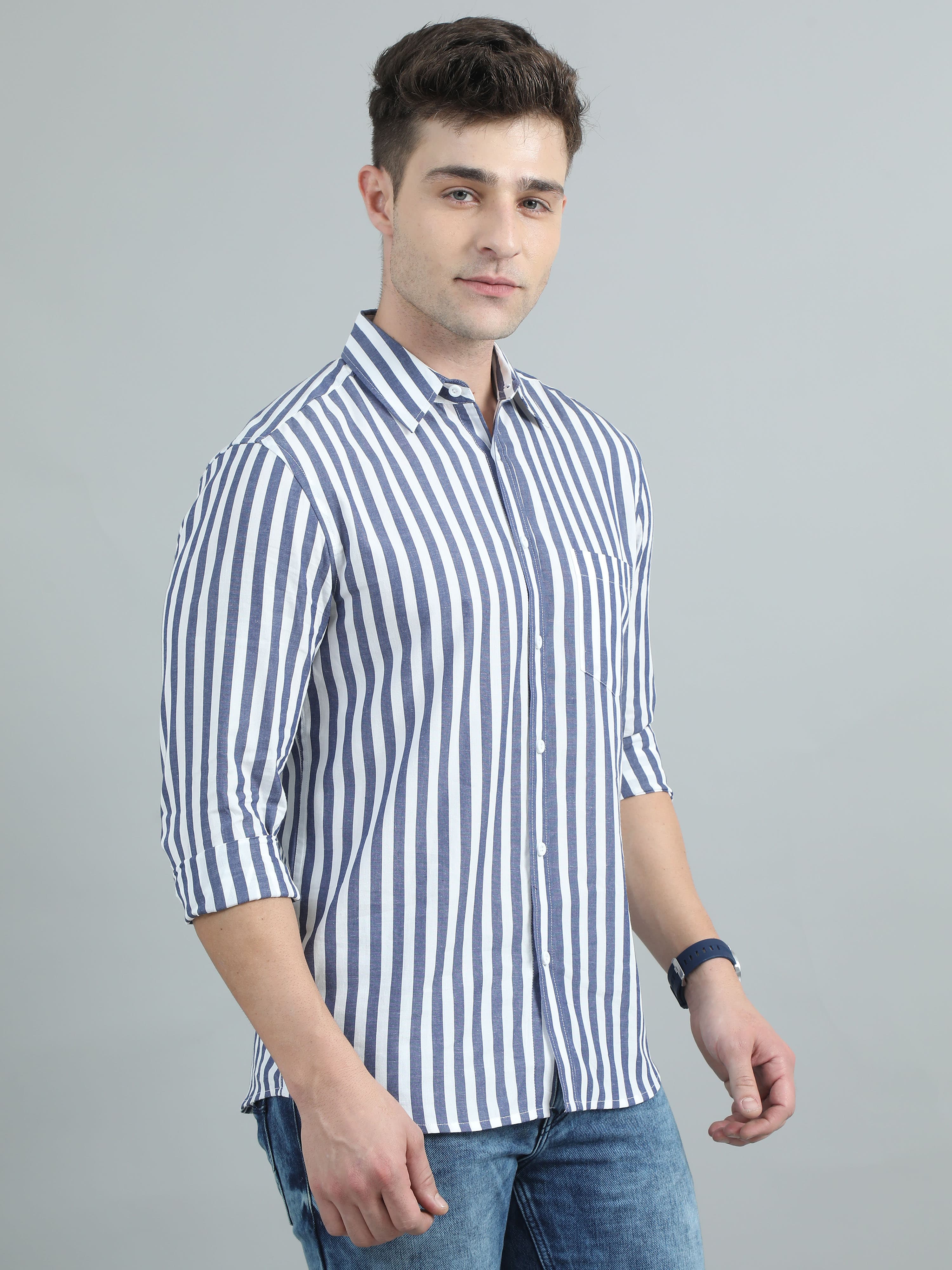 Mens white blue stripe shirt