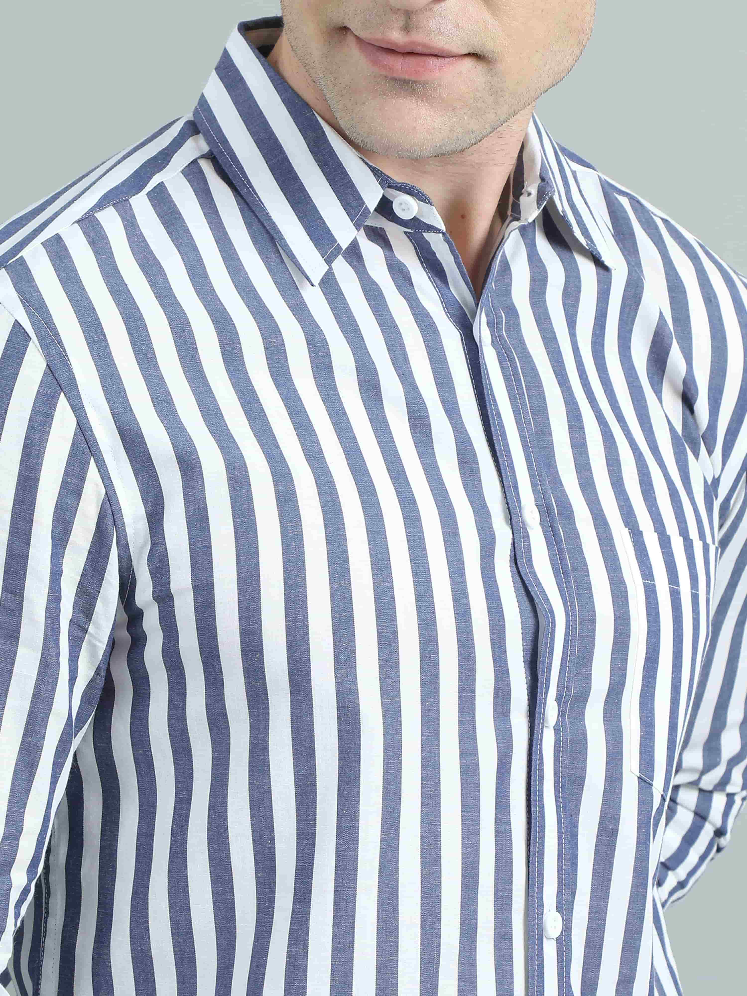 Mens white blue stripe shirt