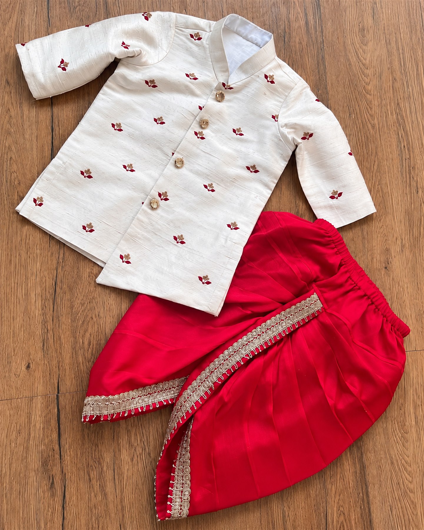 Ivory Bandhgala & Red Dhoti