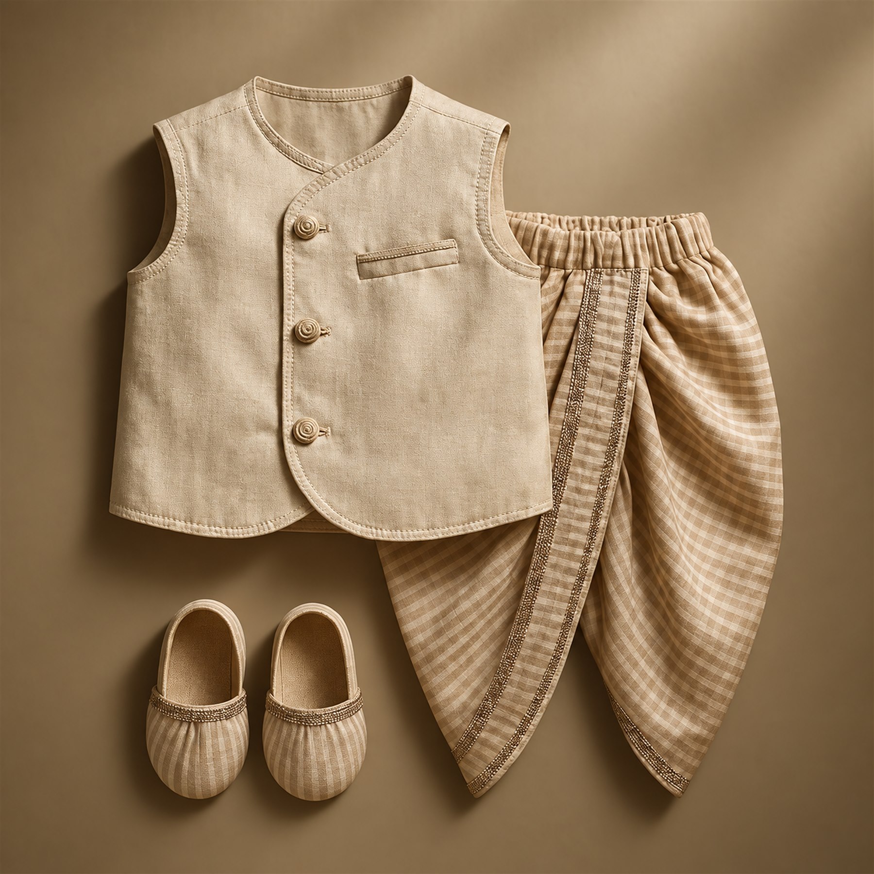 Beige Waistcoat & Dhoti Set
