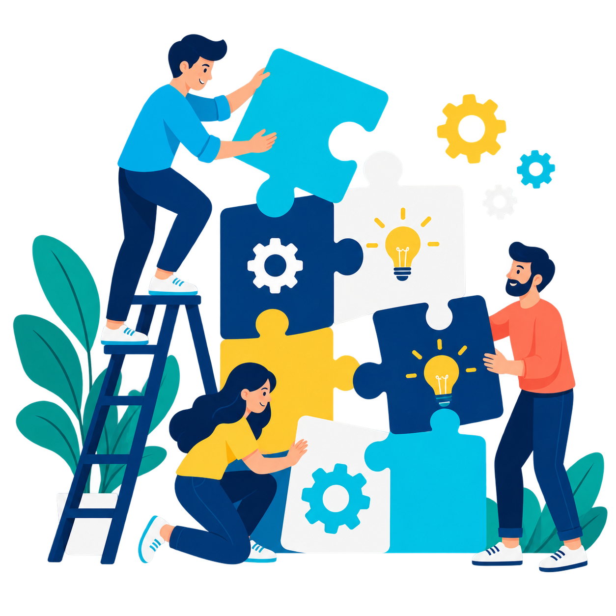 Creative team assembling a puzzle strategy