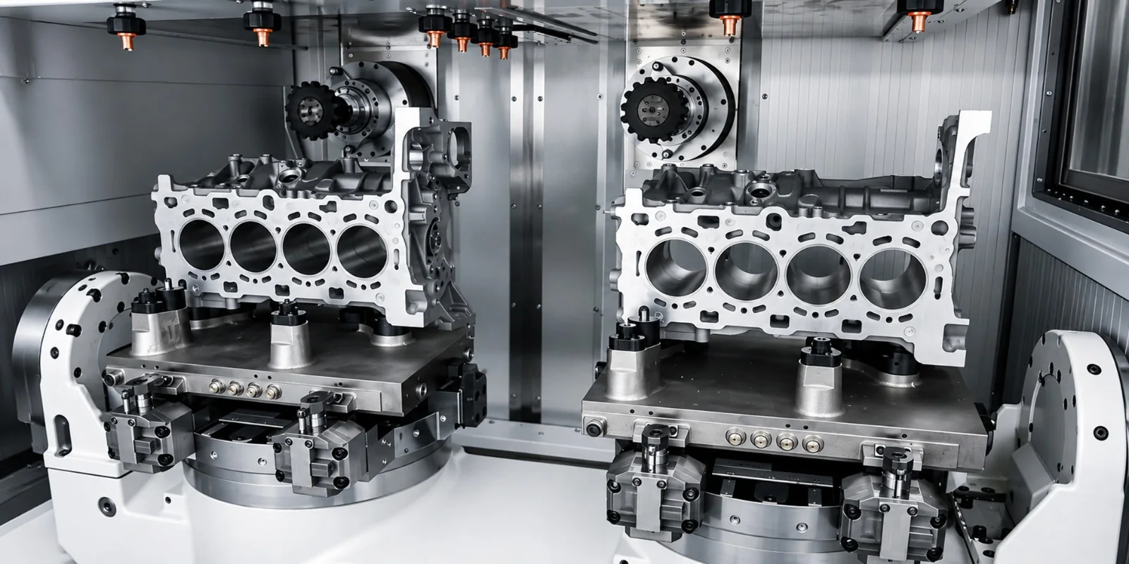 Precision CNC machining setup with engineered components